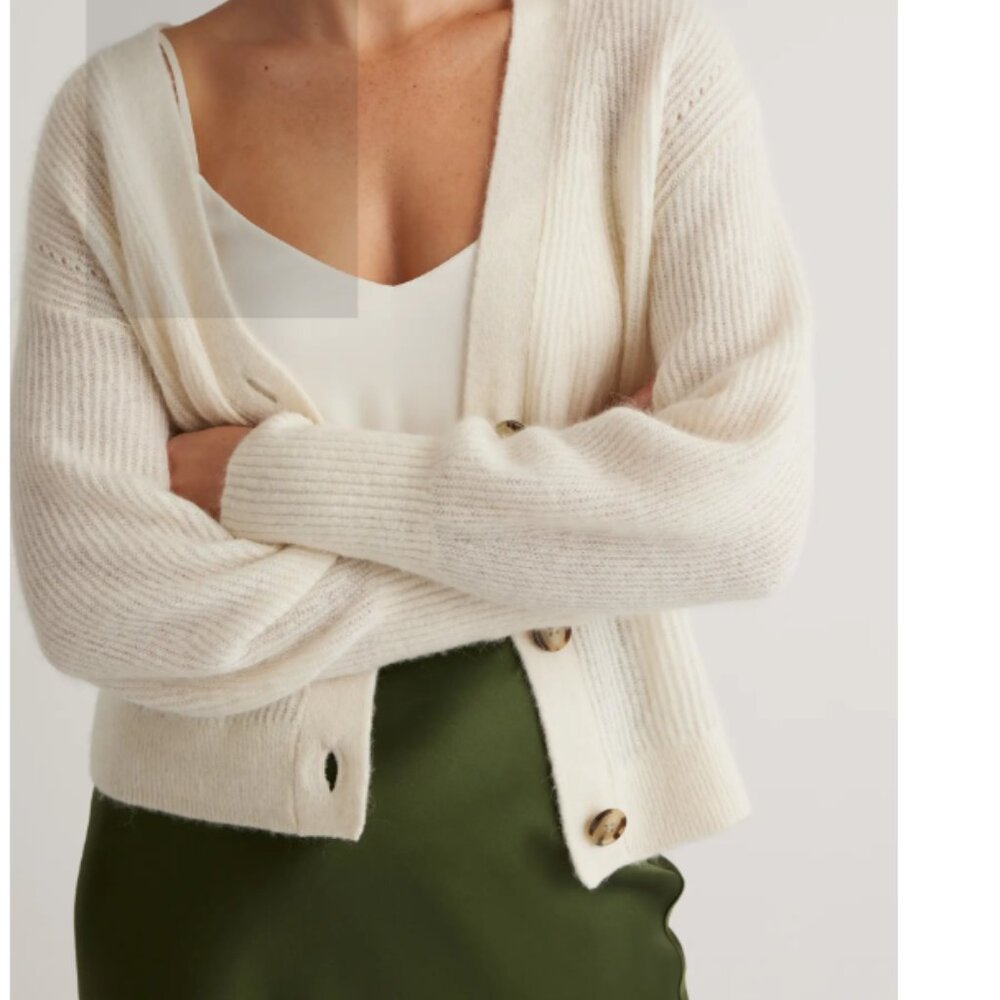 Baby Alpaca-Wool Cropped Cardigan Creme Sz L